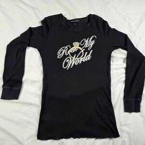 Victorias Secret Rock My World Womens Large Black Thermal Top Long Sleeve Shirt